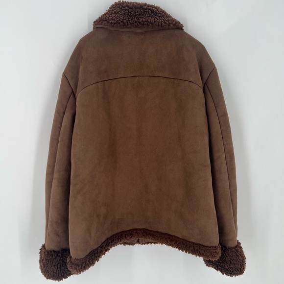 Reformation Talli Shearling Faux Suede Fur Jacket In Chocolate Brown - Picture 9 of 10